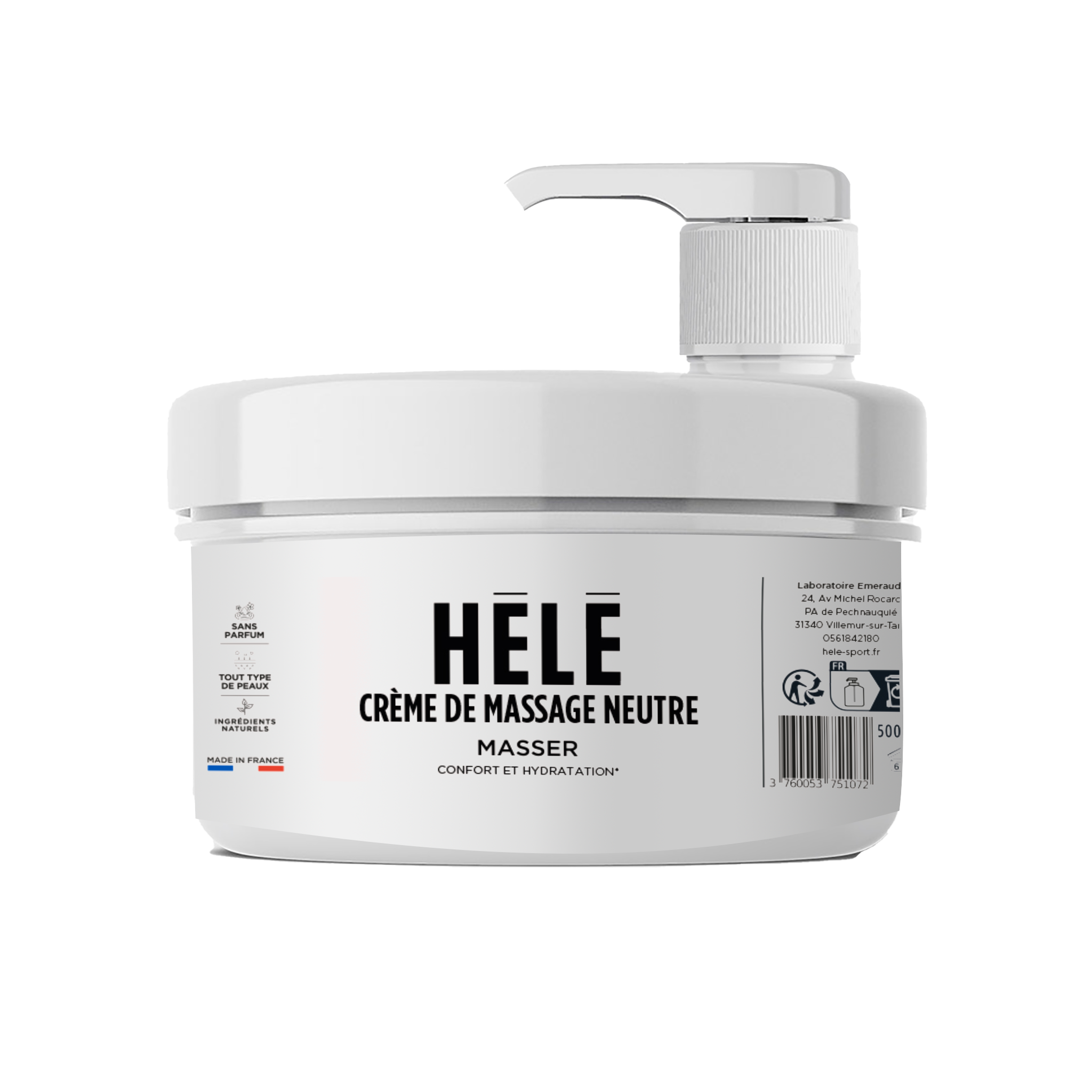 Hélé Masser crème de massage neutre 500ml non parfumée