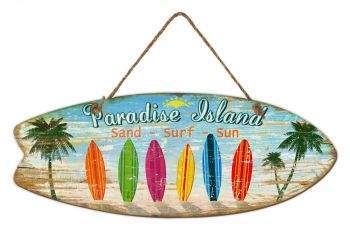 SURFPISTOLS Idées cadeaux tableau bois Paradise Island surf
