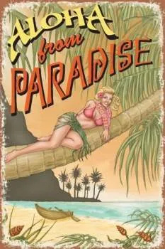 SURFPISTOLS Aloha Paradise plaque métal déco vintage