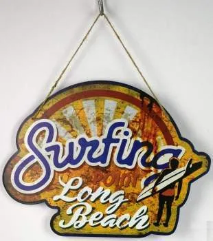 SURFPISTOLS Plaque métal Long Beach déco surf vintage