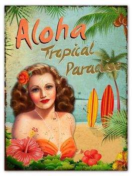 Surfpistols Idées cadeaux Aloha Tropical plaque métal acier vintage