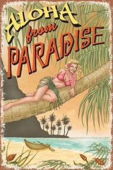 SURFPISTOLS Aloha Paradise plaque métal déco vintage