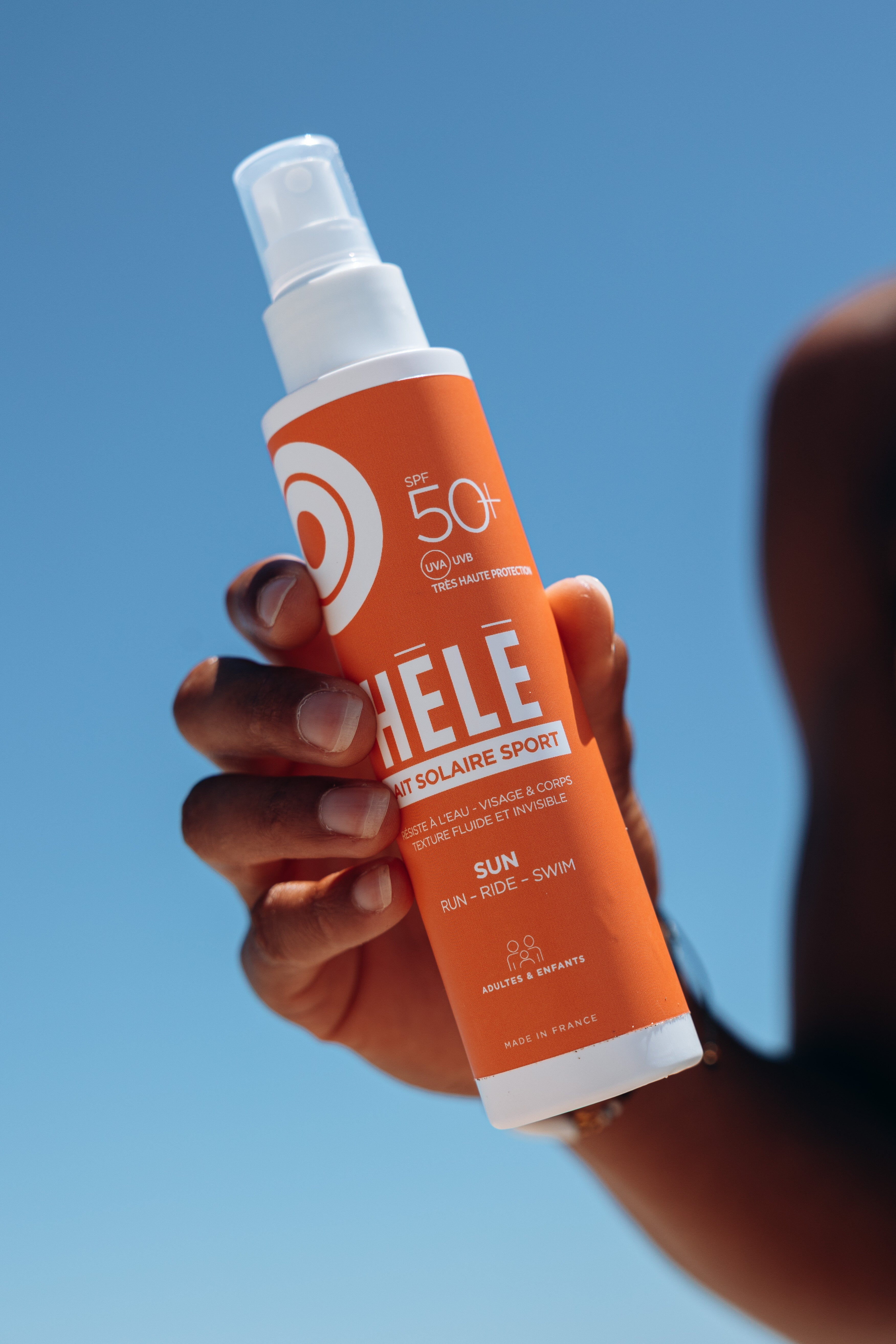 Hélé Lait solaire sport SPF50+ visage corps invisible