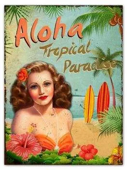 Surfpistols Idées cadeaux Aloha Tropical plaque métal acier vintage