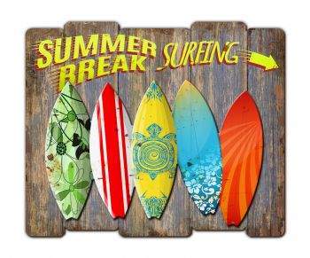 SURFPISTOLS Summer Break Tableau Déco Bois Surf Plage