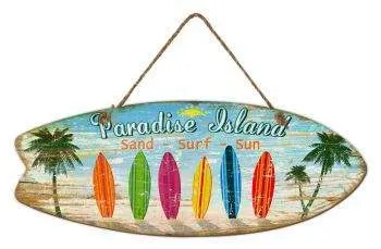SURFPISTOLS Idées cadeaux tableau bois Paradise Island surf