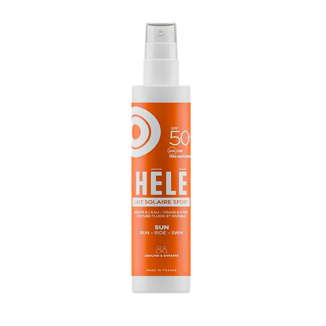Hélé Lait solaire sport SPF50+ visage corps invisible