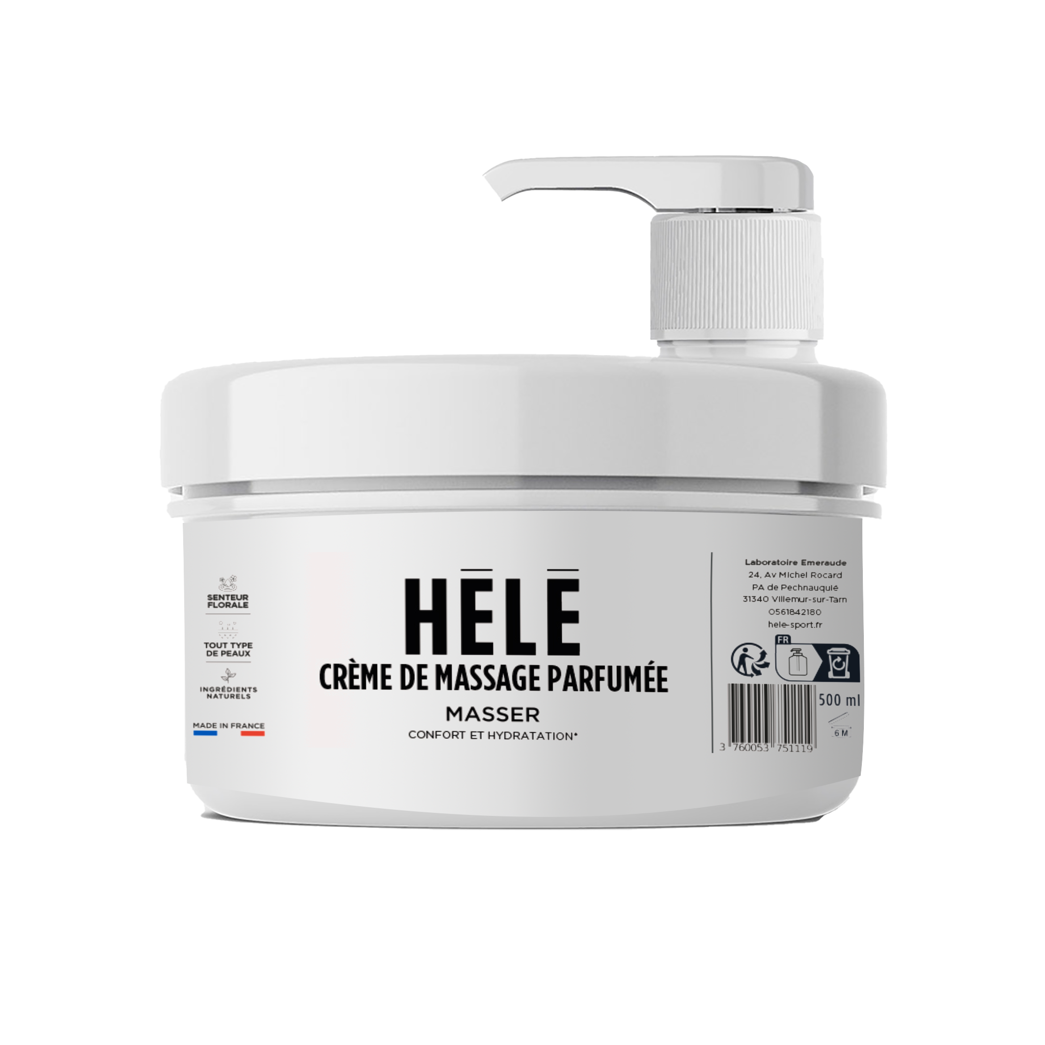 Hélé Masser crème de massage neutre 500ml non parfumée