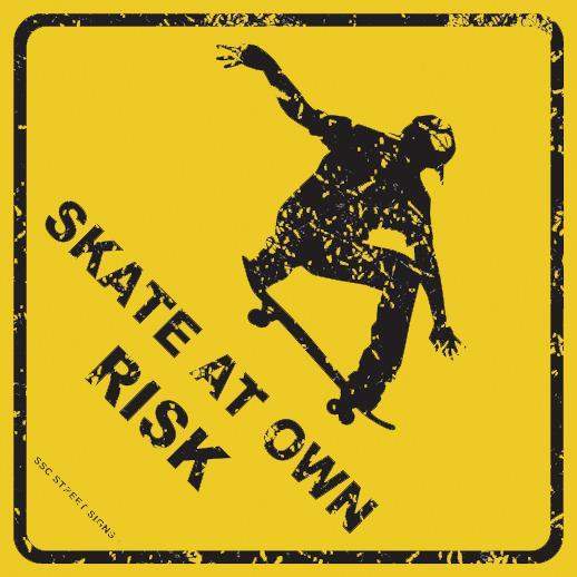 SURFPISTOLS Skate At Own Risk plaque métal déco alu